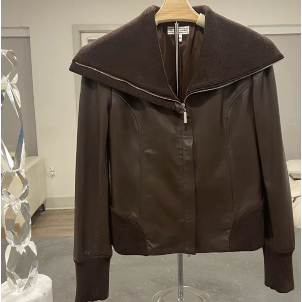 St. John Lambskin Brown Leather Jacket-Never Worn New without Tags